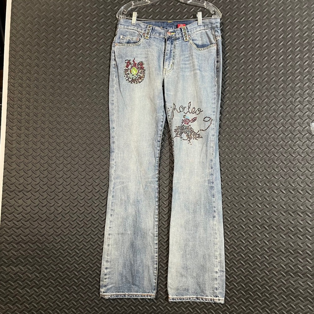 Western Denim Bank Jeans‎ Womens 31 Embellished Rhinestone Rodeo Flare Boot Cut